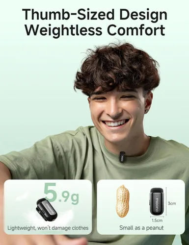 Miniatura 6 de MAONO Wave T1 Mini micrófono inalámbrico Lavalier para iPhone/Android, cancelación de ruido, filtro de voz AI, 30 horas utilizado con estuche