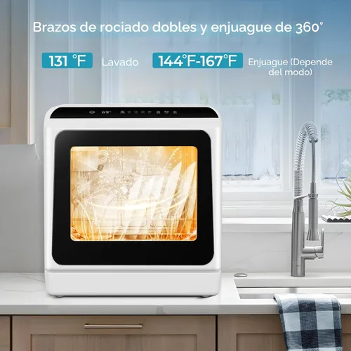 Miniatura 7 de EUHOMY Lavavajillas de encimera portátil con 6 programas, tanque de agua incorporado de 5 litros para apartamentos y casas rodantes, temperatura