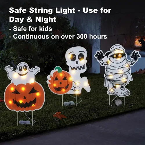 Miniatura 3 de Letreros iluminados para patio, accesorios de Halloween, estacas de patio, calabaza, fantasma, letrero de patio con estacas para decoraciones