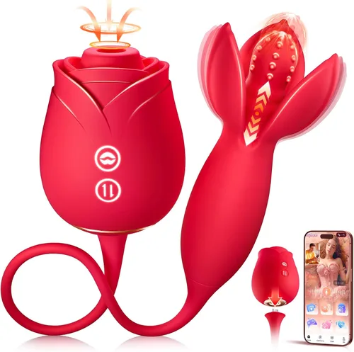 Miniatura 15 de Consolador vibrador juguetes sexuales para mujeres, juguete sexual MOOLIGIRL Rose con vibradores de punto G de empuje y 10 modos de succión