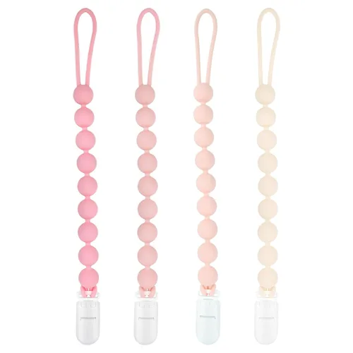 Miniatura 9 de MINMUNJIU Clips para sujetar chupetes de silicona para niños, paquete de 4 unidades, un solo trozo, clip suave y flexible para sujetar chupetes