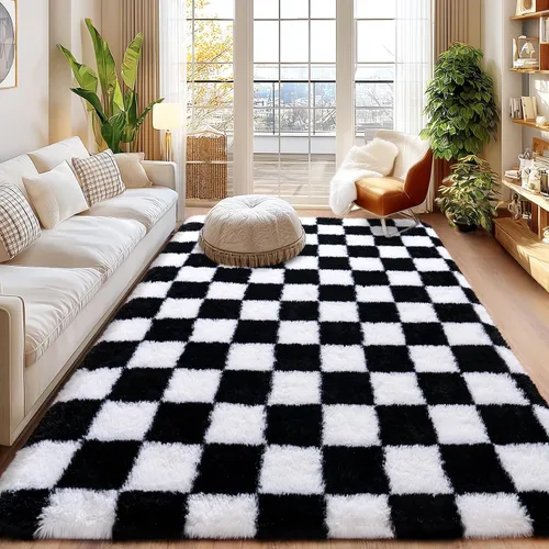 Miniatura 192 de Alfombras de área de 8x10 para sala de estar, alfombra shaggy grande ultra suave y esponjosa para dormitorio, alfombras de felpa mullida Blanco crema