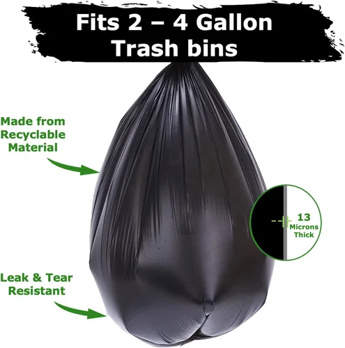 Miniatura 3 de Bolsas de basura negras pequeñas de 2 a 4 galones (440 bolsas), bolsas de basura de plástico, bolsas de basura de 2 galones, 3 galones y 4 galones