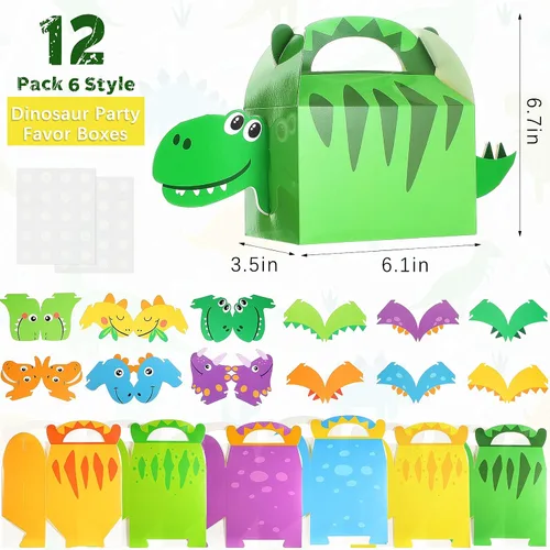Miniatura 2 de Patelai - 12 bolsas de recuerdo de fiesta de dinosaurios 3D con temática de dinosaurios, cajas de regalo de dulces para niños, baby shower