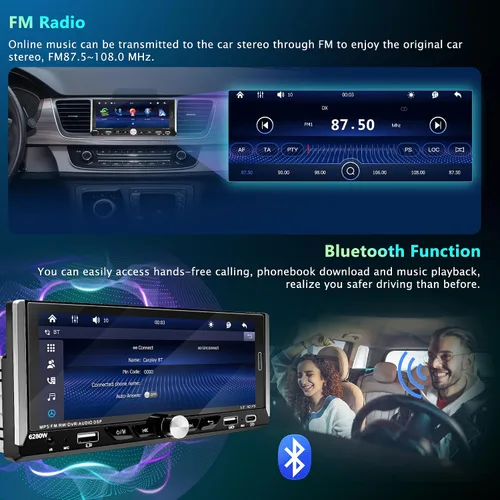 Miniatura 4 de Pantalla táctil de 6.9 pulgadas, radio estéreo para automóvil con Bluetooth, reproductor de unidad principal compatible con enlace de espejo, radio