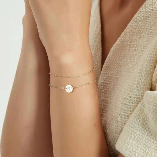 Miniatura 3 de MONOZO - Pulseras con iniciales para mujeres y niñas, delicadas con cuentas de oro de 14 quilates, personalizadas, 26 letras del alfabeto