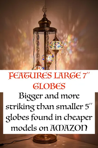 Miniatura 3 de DEMMEX - Lámpara de pie con mosaico marroquí turco de 7 globos grandes, lámpara de pie bohemia con mosaico Tiffany con enchufe y enchufe