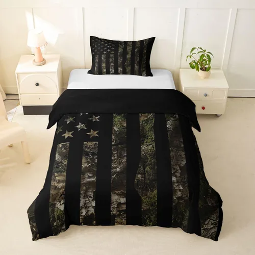 Miniatura 17 de Funda de edredón rústica tamaño Queen, juego de ropa de cama retro para cabaña de cabaña, oso de caza, ciervo, hojas de arce, funda de edredón