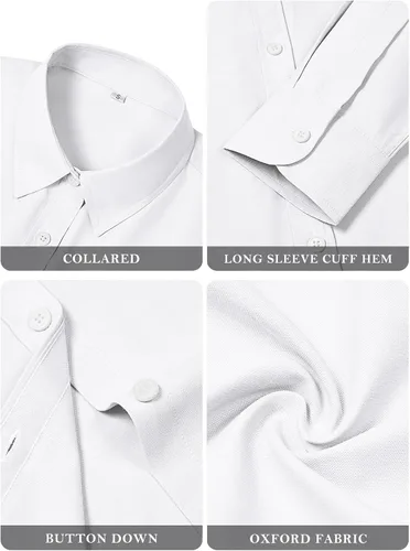 Miniatura 4 de Camisas de algodón con botones, para mujer, camisas de vestir Oxford, camisas de trabajo de manga larga, blusas con cuello y bolsillo