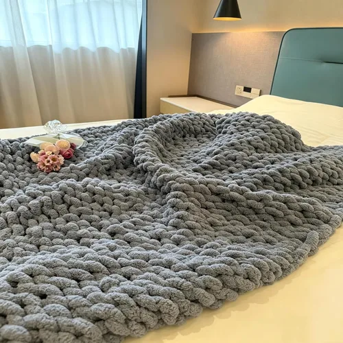 Miniatura 2 de Manta de punto grueso de 40 x 40 pulgadas, manta de felpilla cálida tejida a mano con nudo de cuerda grande suave y gruesa para sofá, cama, sofá
