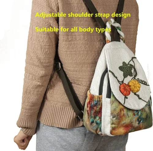 Miniatura 90 de HUANGGUOSHU Mochila de algodón tejida de algodón bohemio con bordado de lona estilo bohemio con múltiples bolsillos retro linda mochila cartera
