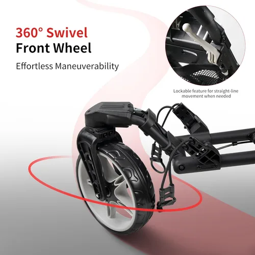 Miniatura 5 de Caddytek CaddyLite ONE-Swivel V8 - Carrito de golf plegable de 3 ruedas con un clic, ligero, con una rueda delantera giratoria de 360°, mango Lima