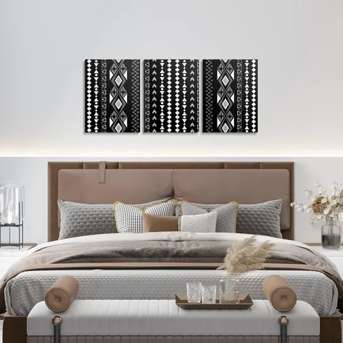 Miniatura 4 de Erosebridal Bohemian Wall Decor 12"x16" 3 Piece Country Southwestern Canvas Wall Art Boho Aztec Arrows Diamond Poster Print Black Gray Geometric