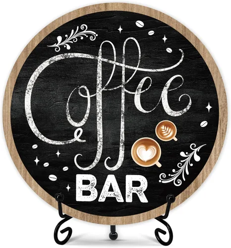 Miniatura 6 de Letrero de barra de café, decoración de café para cafetería, placa redonda de madera de granja con soporte, letreros de café con temática de «But