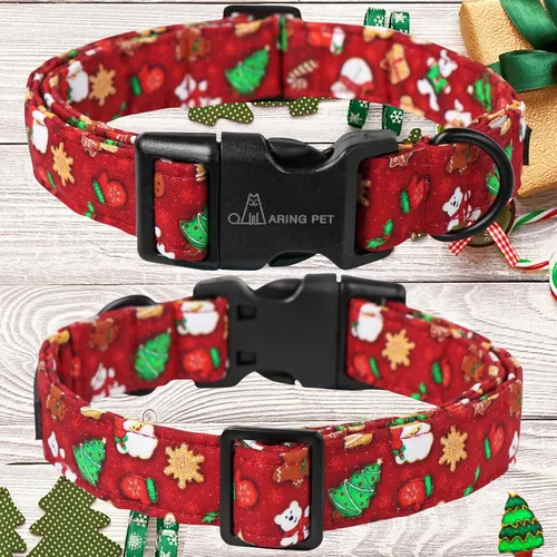 Miniatura 2 de Aring Pet Collar navideño para perro, lindo, ajustable, de algodón, para cachorros, perros pequeños, medianos y grandes, rojo, Papá Noel, unisex Z