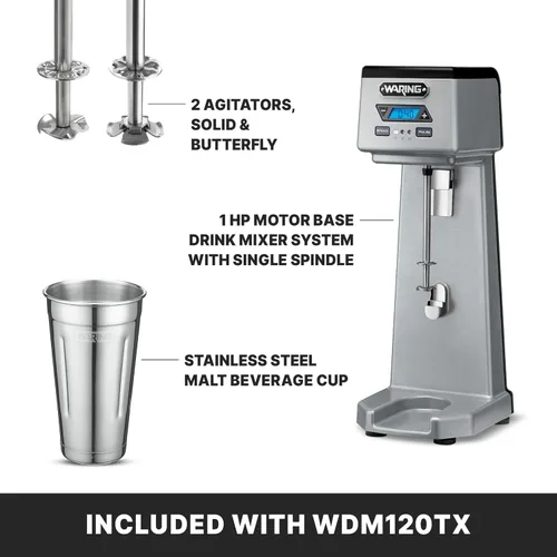 Miniatura 3 de Waring Commercial WDM120TX Mezclador de Bebidas de Servicio Pesado Individual con Husillo de 1Hp, Temporizador de Cuenta Regresiva, Pantalla