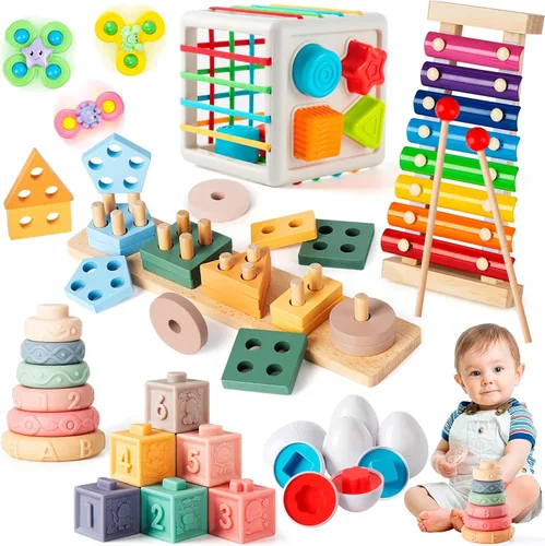 Miniatura 9 de Juguetes para bebés de 6 en 1 de 6 a 12 meses, juguetes Montessori para bebés de 6-12-18 meses, anillos de apilado de bloques de juguetes