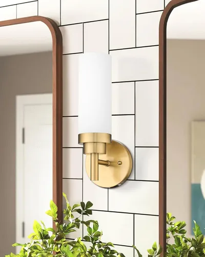 Miniatura 6 de Emak Apliques de Pared Juego de 2, Aplique de Pared Moderno de Baño Dorado Cepillado con Pantalla de Vidrio Esmerilado para Baño, Dormitorio, Sala
