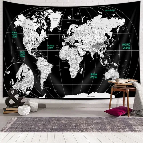 Miniatura 23 de JAWO Tapiz de mapa del mundo, mapa del mundo con países y ciudades principales, tapices de pared para niños y estudiantes, tapiz de mapa mundial
