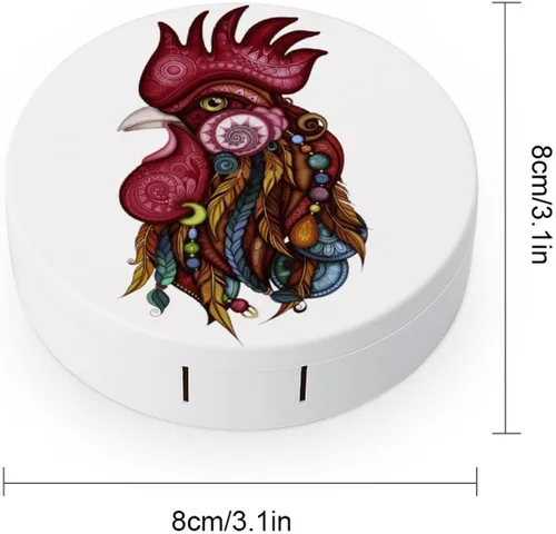 Miniatura 2 de Kit de viaje con lente de contacto con diseño tribal de gallo, portátil, bonita caja de contacto con espejo para uso diario al aire libre