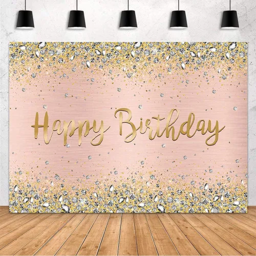 MEHOFOND Fondo de decoración de fiesta de cumpleaños de oro rosa para mujeres y niñas, con purpurina dorada rosa, suministros de feliz cumpleaños,