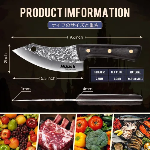 Miniatura 5 de Huusk Mini cuchillo japonés, pequeños cuchillos de carne con funda, cuchillos únicos de cavernícola, cuchillo vikingo de chef forjado a mano