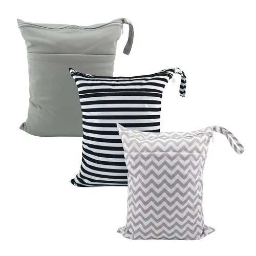 Miniatura 42 de ALVABABY 2 bolsas de pañales de tela para ropa húmeda, reutilizables con dos bolsillos con cremallera, para viajes, playa, piscina, guardería