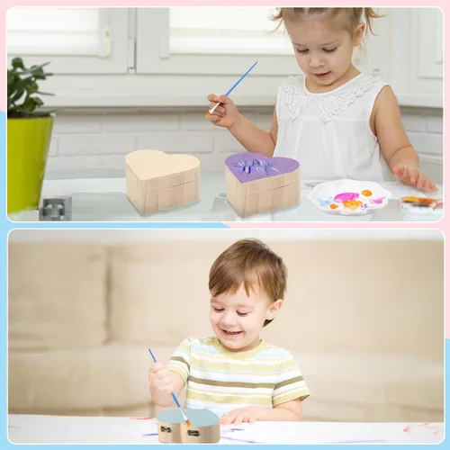 Miniatura 4 de Kigley Juego de 6 cajas de madera para pintar tu propio corazón, caja de joyería de madera sin acabar, cajas en forma de corazón para el día de San