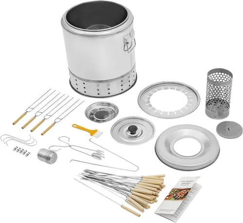 Miniatura 7 de Parrilla de carbón portátil, parrilla de acero inoxidable con accesorios para parrilla, cocina envolvente de 360° para colgar kebabs, ideal