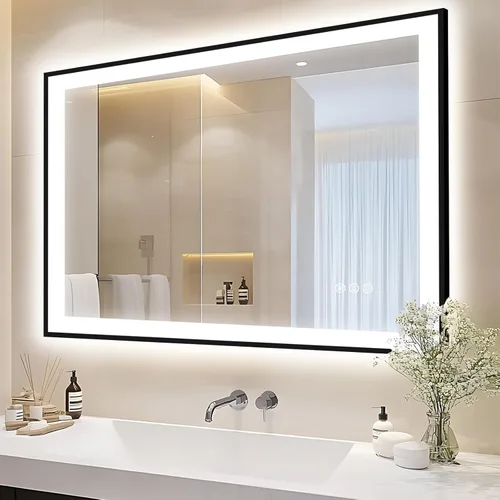 Miniatura 72 de EchosLife Espejos de baño LED de 20 x 28 pulgadas para pared, marco de aluminio negro (frontal y retroiluminado), espejo de tocador antivaho