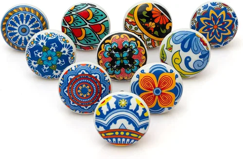 Miniatura 7 de Pomos de cerámica antiguos pintados a mano, contemporáneos tiradores de cajón de tocador y pomos de manija de muebles para armarios, armarios