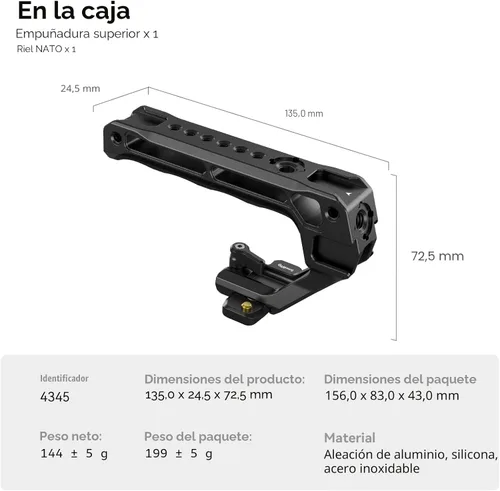 Miniatura 6 de SmallRig Mango superior ligero NATO, agarre NATO de liberación rápida con riel NATO para jaula de cámara DSLR, mango superior universal con 5
