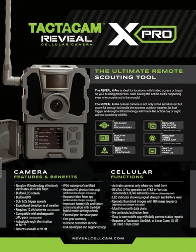 TACTACAM Reveal X PRO Cámara de Sendero Celular, Verizon y AT&T, SIN Resplandor, seguimiento GPS integrado, pantalla LCD integrada, foto HD y video
