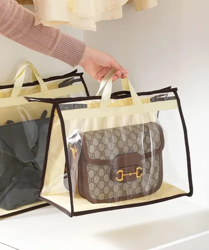 Miniatura 2 de Bolsas de almacenamiento transparentes para armario, bolsa de almacenamiento colgante con cremallera para bolsos, XL, 4 unidades Beige