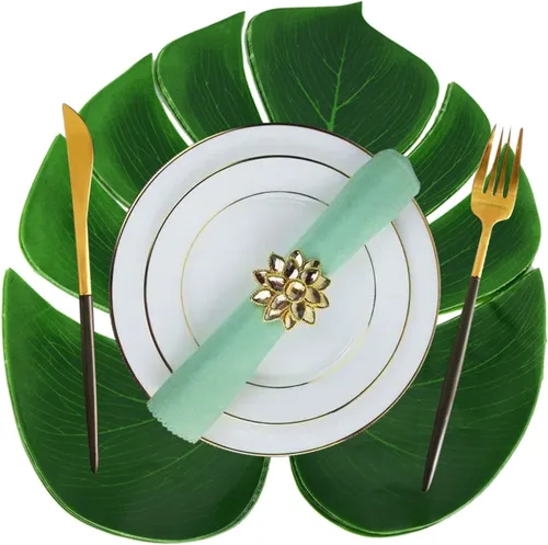 HERCHR 12 hojas artificiales tropicales, hojas de palmera falsas verdes, hojas de Monstera grandes, hojas de plantas artificiales para safari,
