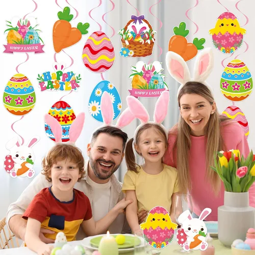Miniatura 2 de 40 decoraciones de remolinos colgantes de Pascua, huevos de Pascua, remolinos colgantes para techo, decoraciones de papel de aluminio