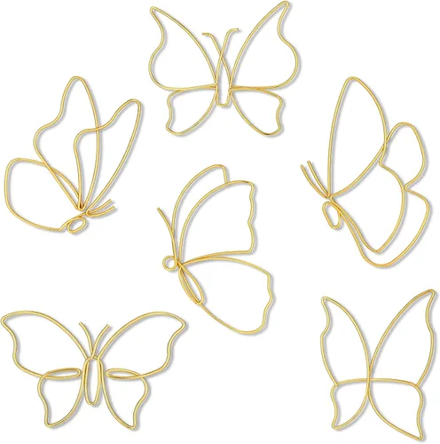 Miniatura 9 de Hotop 6 piezas de decoración de pared de mariposa de metal negro con alambre de mariposas, líneas de arte de pared, flores colgantes