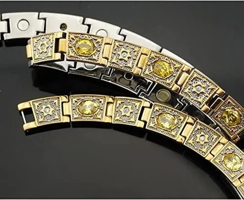 Miniatura 2 de Collar de titanio grueso de cristal amarillo Collar magnético Collar de cadena con imán (21 pulgadas)