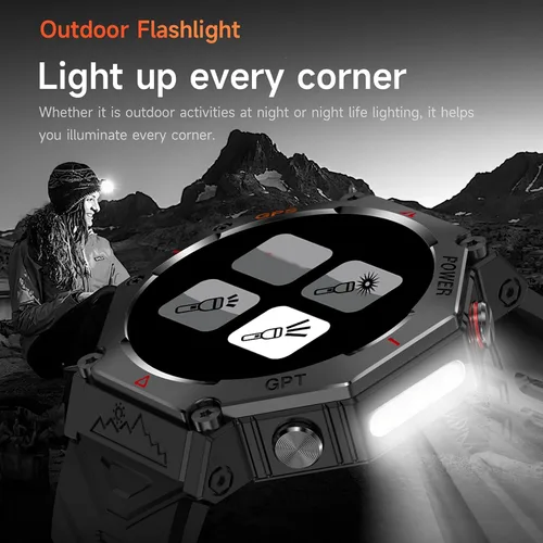 Miniatura 3 de Loluka Reloj inteligente GPS Tracker resistente al aire libre Smartwatch con brújula/linterna LED/presión de aire/altitud/respuesta/hacer llamada