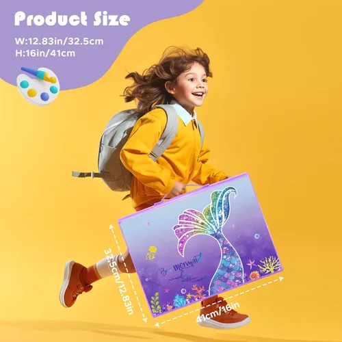Miniatura 8 de homicozy Suministros de arte para niños de 4 a 12 años, juegos de dibujo de sirenas, estuche de arte, kits para colorear con caballete triple