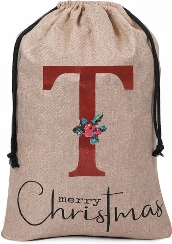 Miniatura 18 de Subyan Bolsa de regalo de Navidad de arpillera de 27 x 23 pulgadas, extra grande, reutilizable, personalizada, con monograma, con cordón