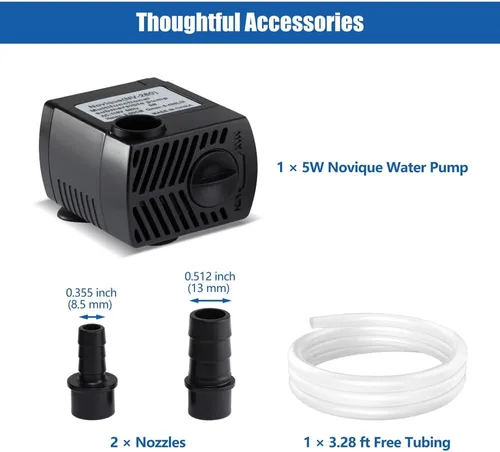 Miniatura 7 de Bomba de agua sumergible de 105 GPH con cable de alimentación de 4.76 pies y 2 boquillas, 5 W, ultra silenciosa, mini bomba de agua para acuario