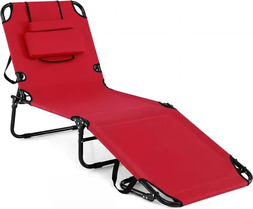 Miniatura 15 de GYMAX Silla de bronceado, silla de playa de 350 libras con agujero para la cara, almohada lavable y correa de transporte, tumbona plegable