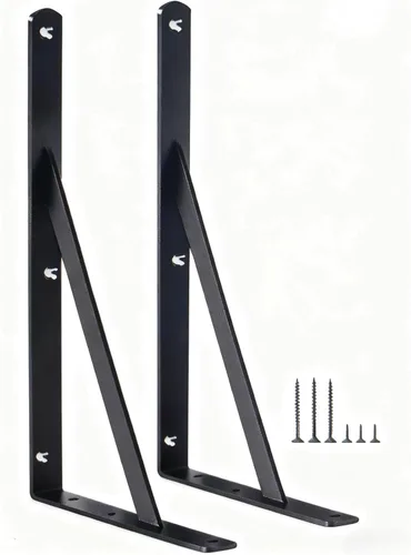 Miniatura 62 de Paquete de 16 soportes de estante resistentes negros de 20 pulgadas de largo x 12 pulgadas de alto con tornillos, soportes de estante de metal