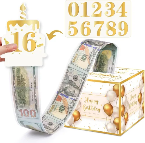 Miniatura 10 de Caja de dinero de cumpleaños para regalo en efectivo, cajas de regalo sorpresa para dinero, caja de dinero con tarjeta de feliz cumpleaños extraíble