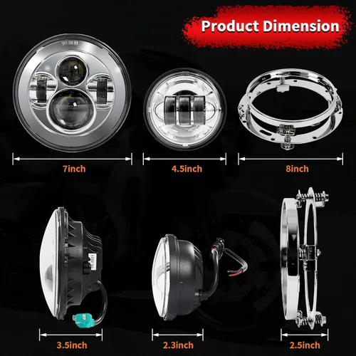 Miniatura 8 de Wisamic Faro LED para motocicleta de 7 pulgadas, lámparas de paso de 4.5 pulgadas, luces antiniebla y anillo de montaje, compatible con Harley