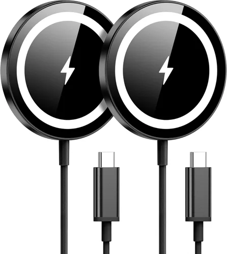 WRVVR Paquete de 2 cargadores magnéticos para Apple Mag-Safe, cargador inalámbrico magnético para iPhone 17/17 Pro/17 Pro Max/Air/16 15 14 13 12 Pro