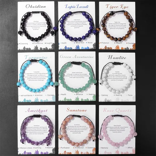 Miniatura 66 de Pulsera de cristal curativo para mujer de 0.315 in, pulsera de cuentas de cristal natural ajustable hecha a mano, joyería curativa, regalo