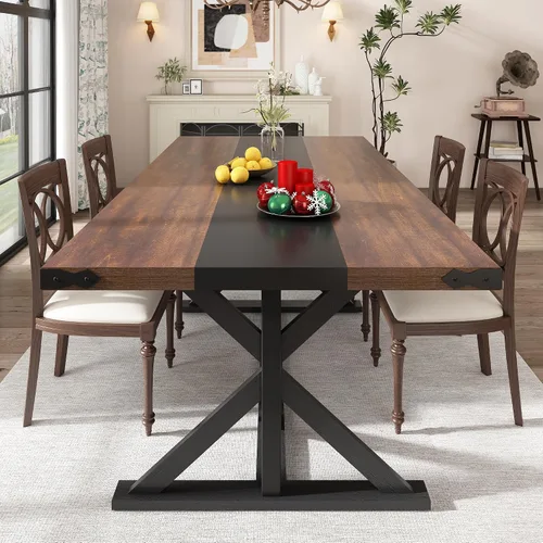 Miniatura 12 de Hlivelood Mesa de comedor de 71 pulgadas para 6 personas, mesa rectangular de cocina de granja con grosor impermeable, mesas de comedor largas