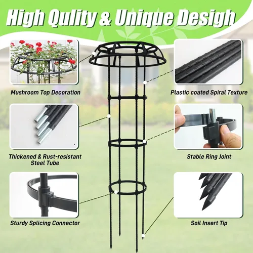 Miniatura 3 de Quibbay Enrejado de jardín para plantas trepadoras al aire libre, enrejado superior de hongo de 65 pulgadas para plantas trepadoras, soporte